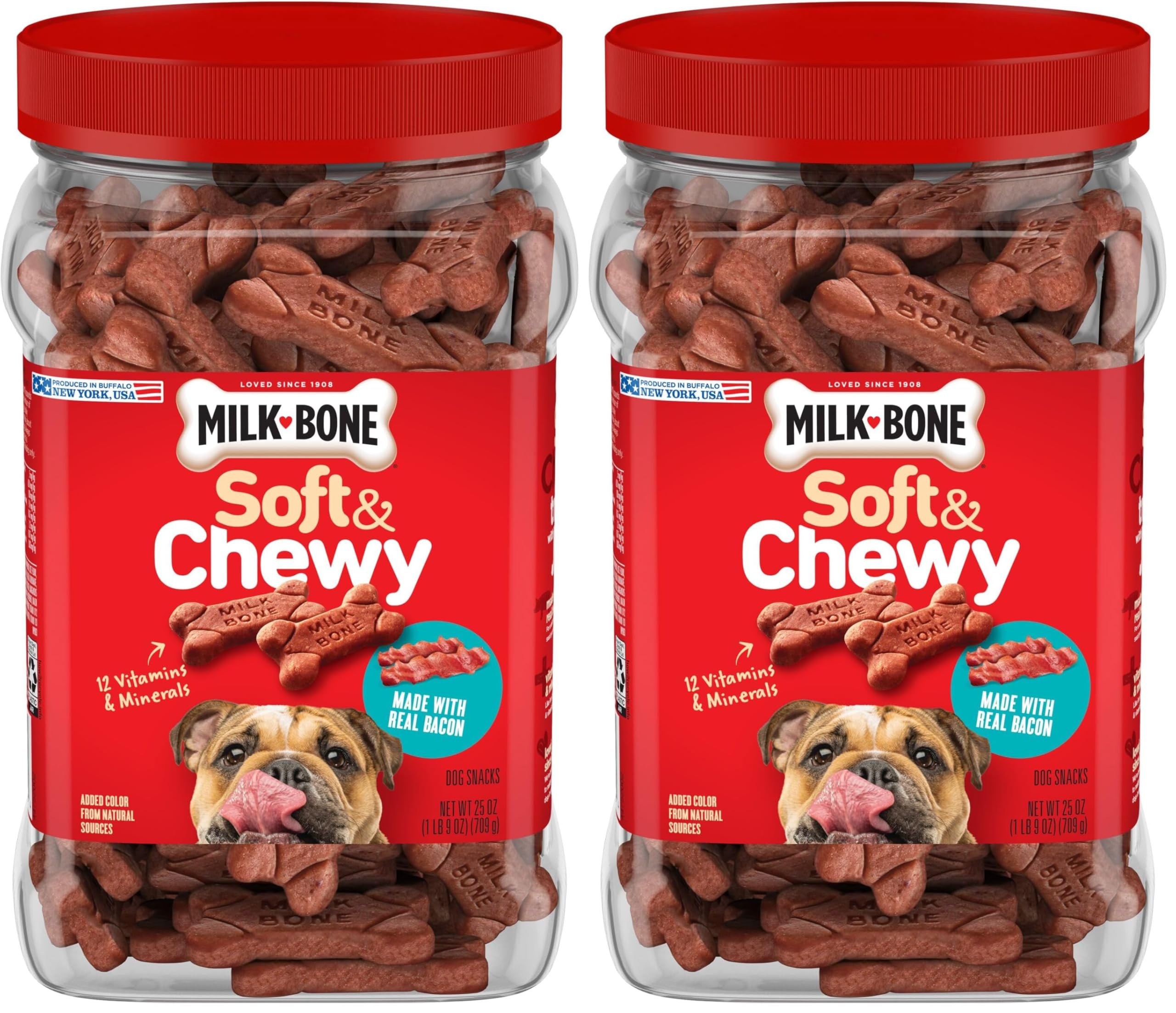 Milk-Bone Soft & Chewy Dog Treats, Made with Real Beef & Filet Mignon, 25 Ounce Canister