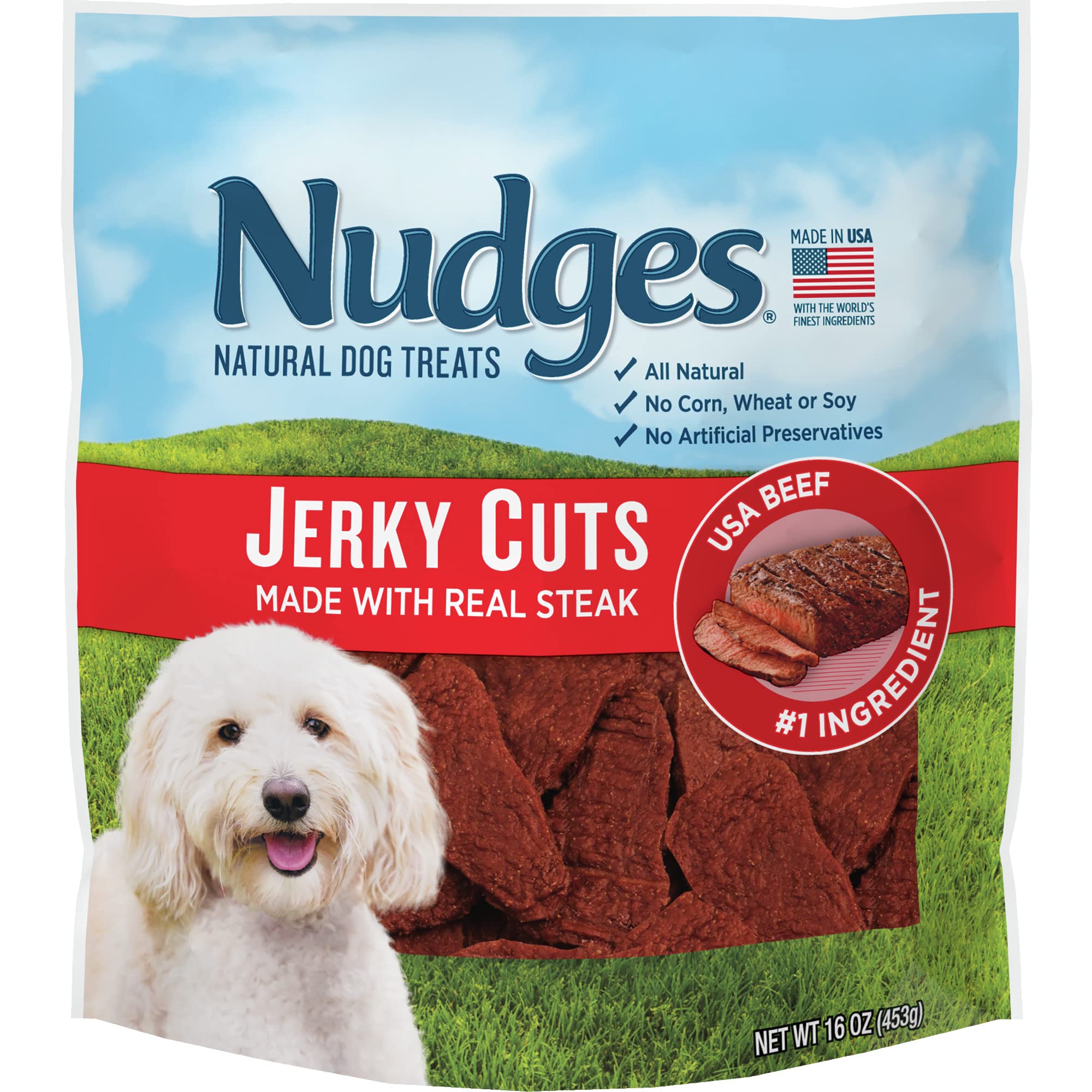 Blue Buffalo Nudges Chicken Jerky Bites Natural Dog Treats, Tender & Meaty Dog Snacks, Healthy Reward or Training Treat, Made in the USA with Real Chicken, No Artificial Preservatives, 16 oz.