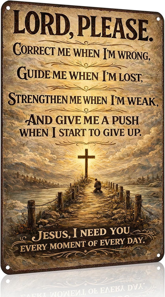 Funnysign Christian Gifts for Women Men Lord Please Correct Me Guide Me Strengthen Me Vintage Tin Sign for Home Church Prayer Room Office Chapel Decor 8x12 Inch (26056)
