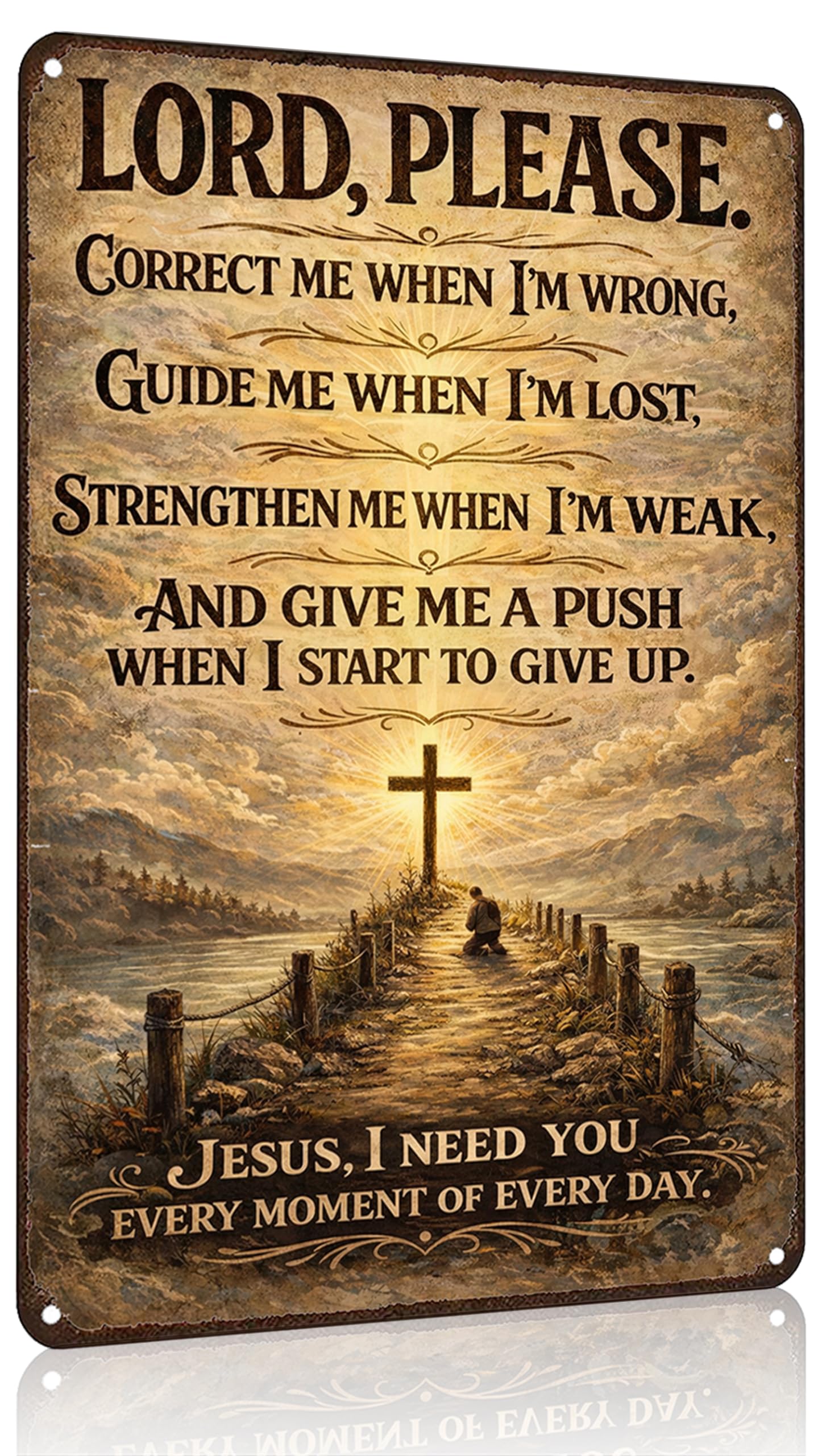 Funnysign Christian Gifts for Women Men Lord Please Correct Me Guide Me Strengthen Me Vintage Tin Sign for Home Church Prayer Room Office Chapel Decor 8x12 Inch (26056)