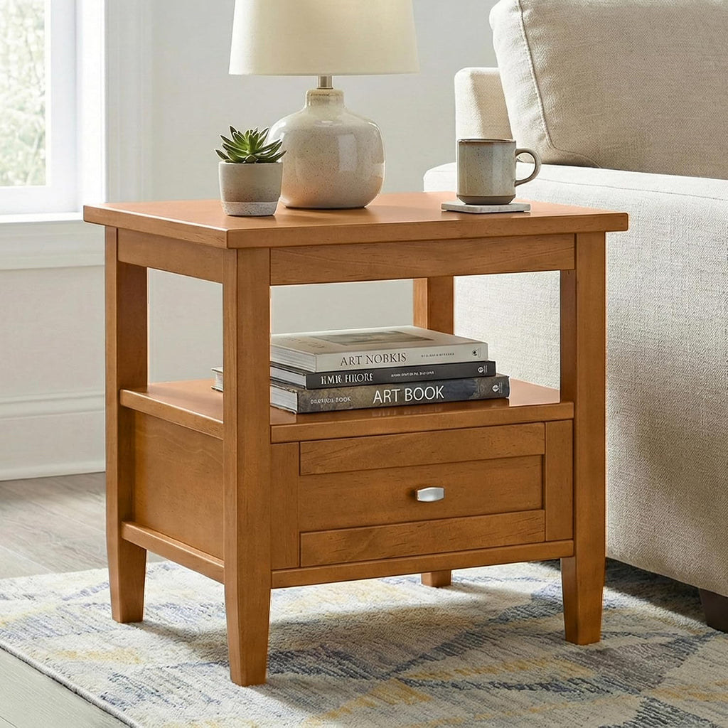 SIMPLIHOME Warm Shaker Solid Wood 20 inch Wide Rectangle Transitional End Side Table in Light Golden Brown for the Living Room and Bedroom