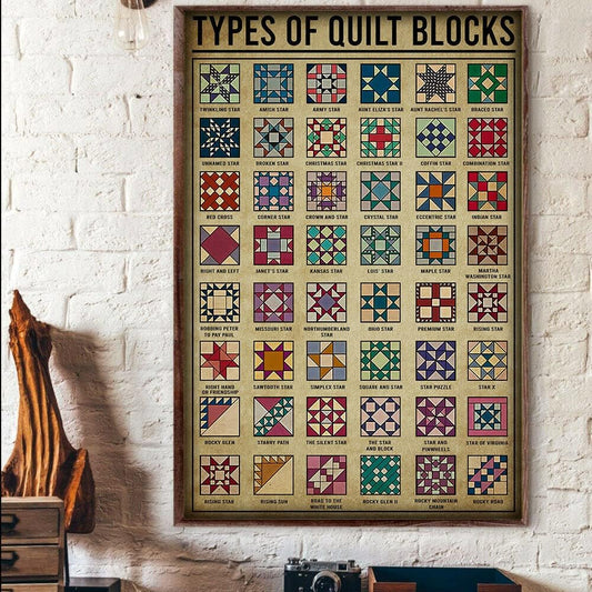Bodyard Vintage Metal Tin Sign Types of Quilt Blocks Knowledge Poster Tin Sign Poster Vintage Metal Signs for Bar Music Club Man Cave Room Wall Decor 8x12 Inch