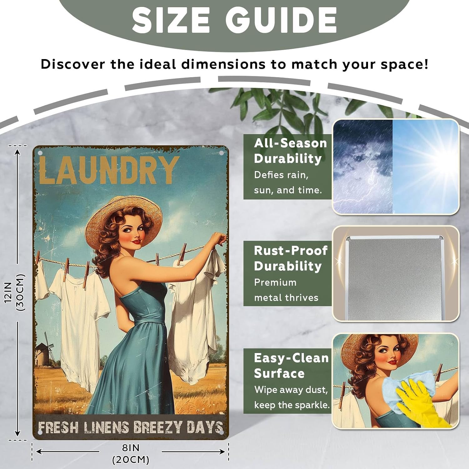 Laundry Metal Tin Sign Laundry Room Wall Decor Fresh Linens Breezy Days Signs Retro Posters for Bathroom Home Bedroom Laundromat Garden 8x12inch