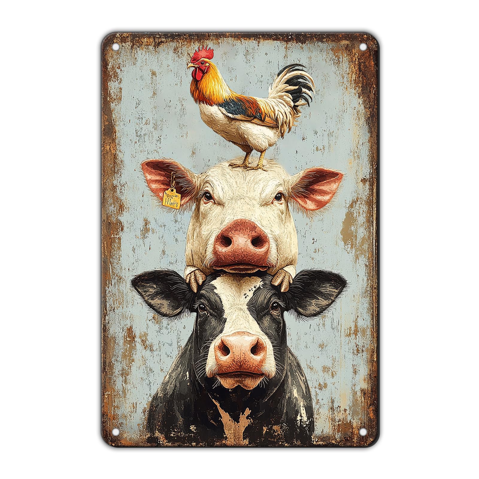 Vintage Fresh Eggs & Chicken Metal Sign Rustic Farm Eggs For Sale Tin Poster Home Kitchen Farmhouse Chicken Wall Decor 12x8 Inch