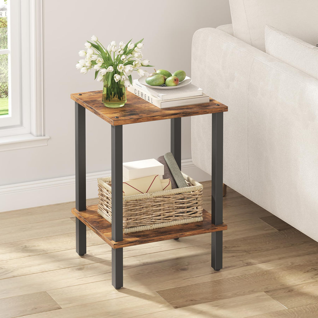 TUTOTAK End Table, Set of 2, Side Table, Nightstand, 2-Tier Storage Shelf, Sofa Table for Small Space, Living Room, Bed Room TB01BK035