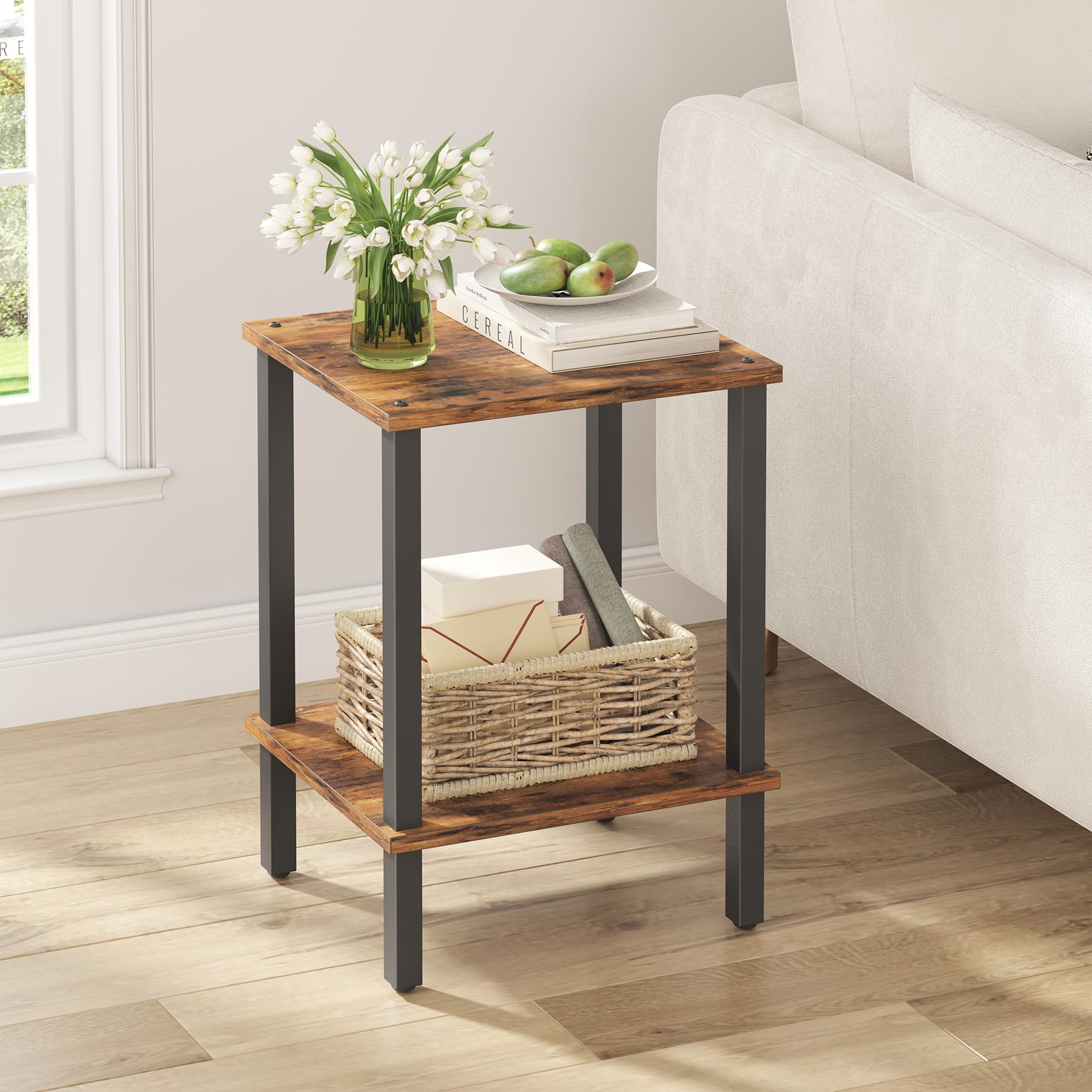 TUTOTAK End Table, Set of 2, Side Table, Nightstand, 2-Tier Storage Shelf, Sofa Table for Small Space, Living Room, Bed Room TB01BK035