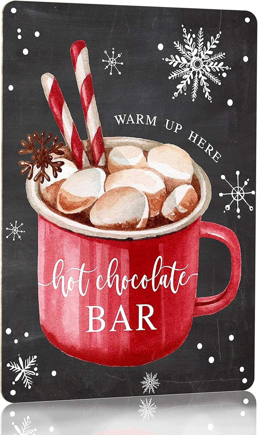 Joyline Vintage Christmas Decor Gifts Rustic Hot Cocoa Always Homemade Extra Marshmallows Tin Sign for Home Farmhouse Kicthen Cafe Bar Wall Decor 8 x 12 inches (3234)