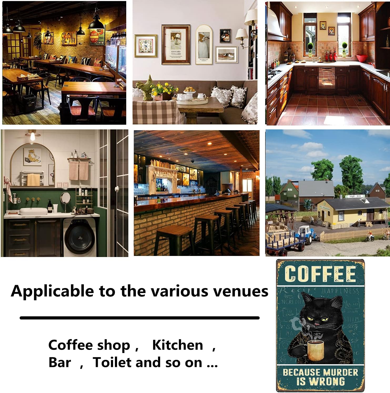 Retro Cat Coffee Metal Sign Vintage Kitchen Signs Wall Decor Because Murder Is Wrong Funny Tin Signs Bar Decorations Art Poster 8x12 Inch