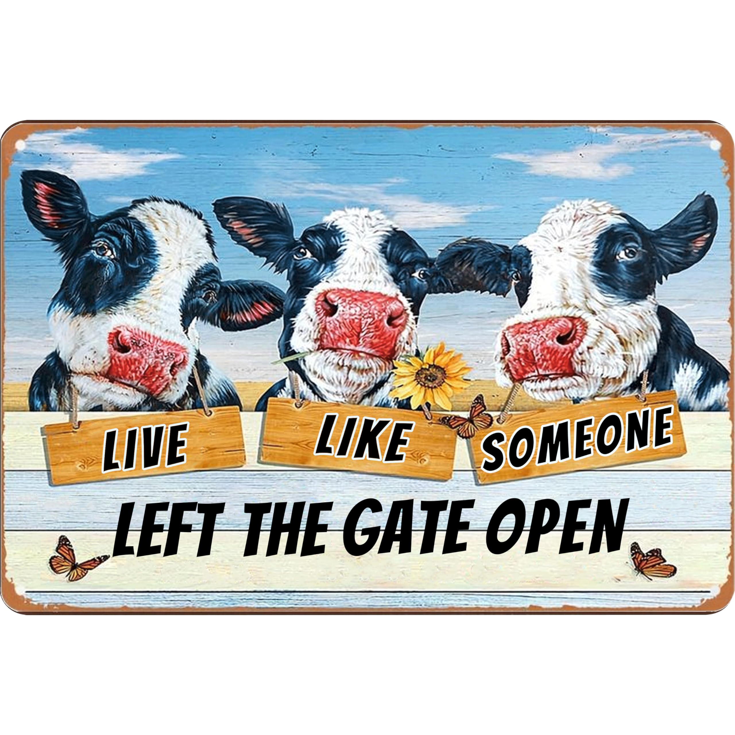 Vintage Metal Chicken Signs-Funny Chicken Decor Sign Live Like Someone Left The Gate Open Tin Sign for Home Chicken Coop Farm Fence Kitchen Bathroom Bedroom Wall Decor 8x12 Inches