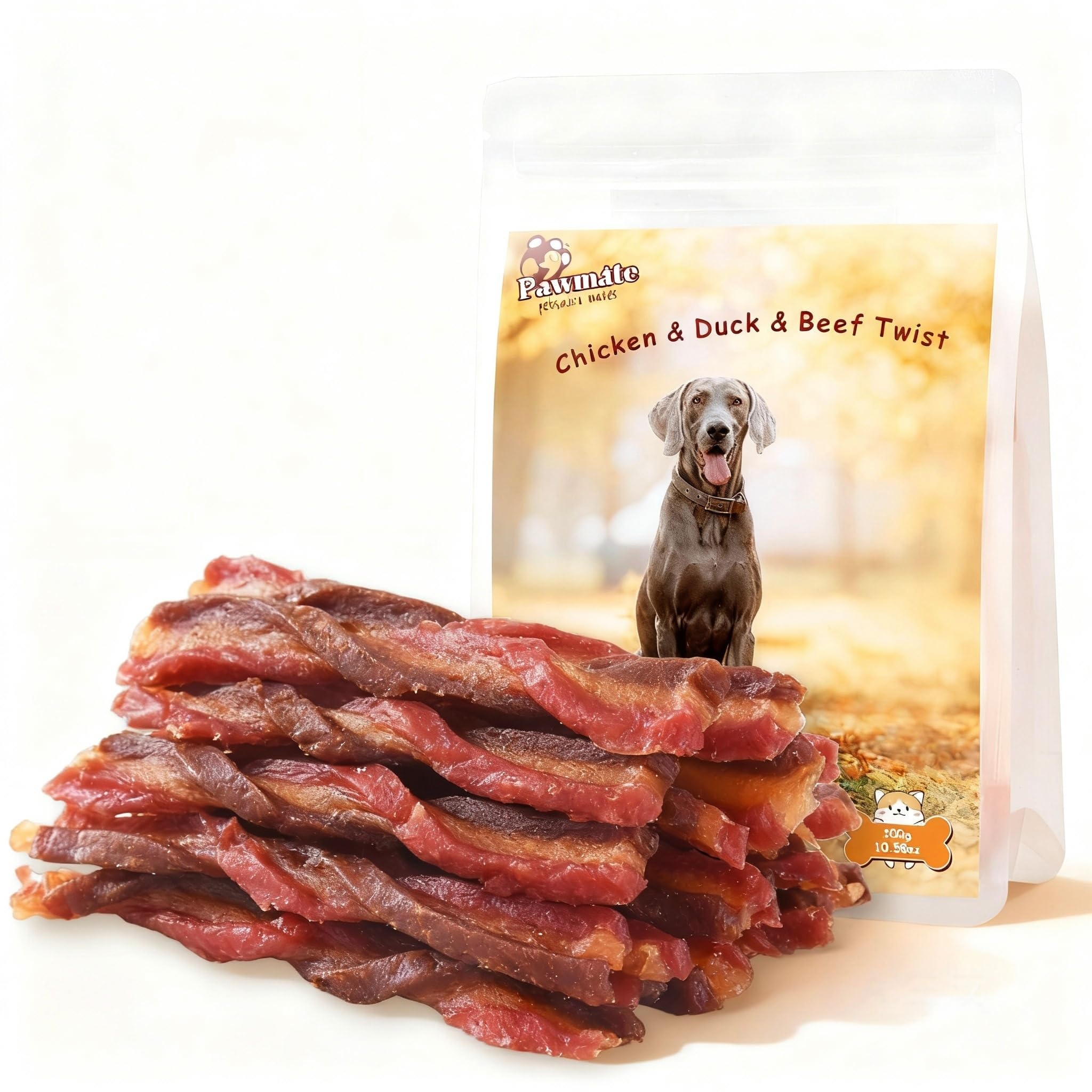 Pawmate Duck Jerky Dog Treats, Natural Healthy Duck Twisted Strips with 1% Taurine, High Protain Low Fat Dog Training Rewards Treats for Small Medium Large Breeds, 10.6 oz