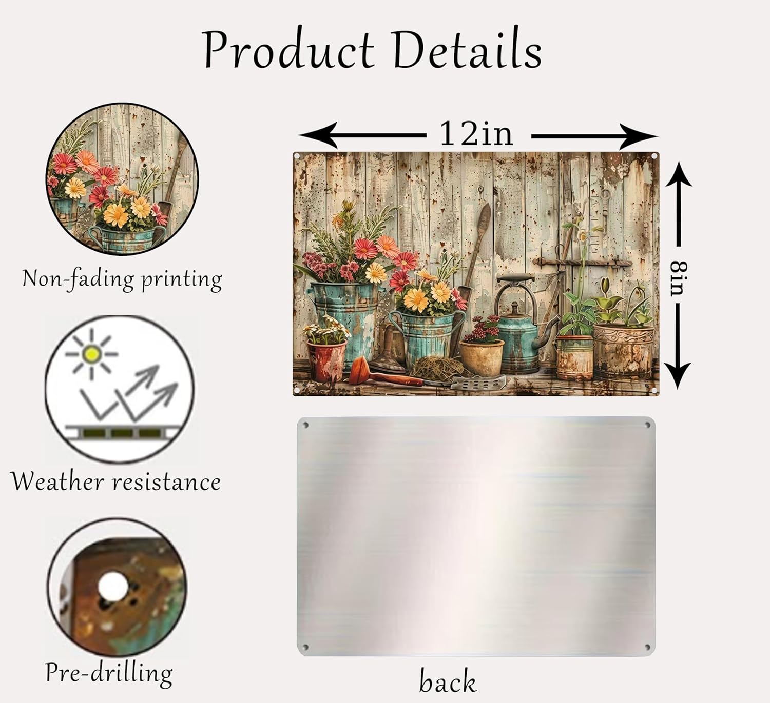 Vintage Flower Garden Metal Sign Rustic Farmhouse Daisy Floral Wildflowers Tin Signs Still Life Gardening Aluminum Wall art for Home Garden Patio Farm Yard Bar Bathroom Decor 8x12 Inch