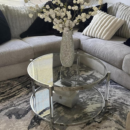 Tempered Glass Round Coffee Table, 28" Modern Acrylic Legs Circle Center Table for Living Room