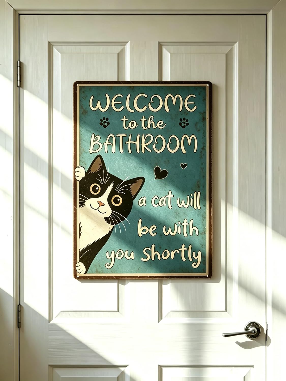 Funny Bathroom Sign Vintage Cat Tin Signs for Wall Decor 8" x 12" Funny Bathroom Signs Restroom Toilet Decor Metal Wall Plaque Poster (Welcome)