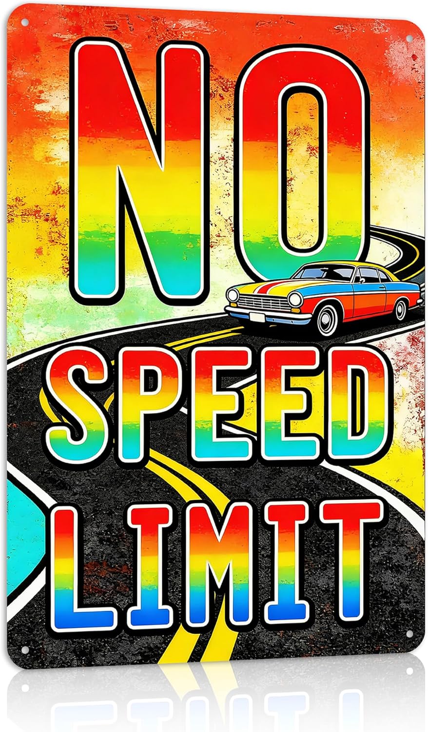 Vintage No Speed Limit Wall Decor Metal Sign Tin Signs for Man Cave Game Room Auto Shop for Men Car Lover,12x8 inch