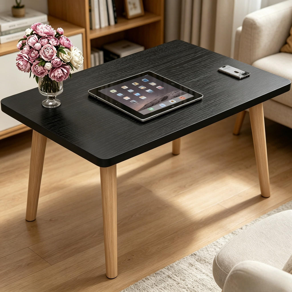 FAMIDGE Coffee Table, 23.6" Small Oval Coffee Tables for Small Space with 4 Solid Wood Leg, Floor Table Desk for Sitting on The Floor, Side Table Japanese Low Table for Living Room Apartment, Brown