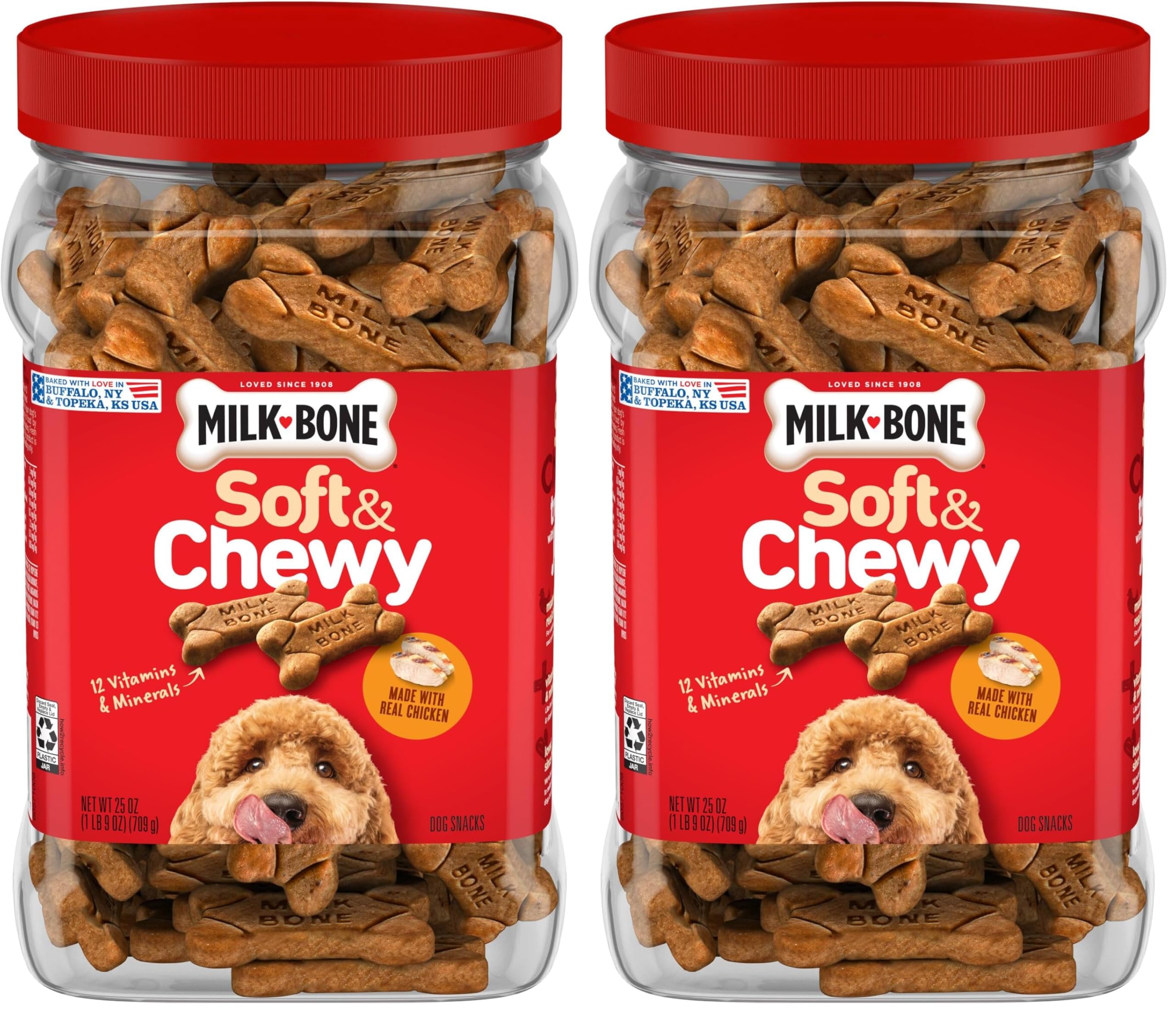 Milk-Bone Soft & Chewy Dog Treats, Made with Real Beef & Filet Mignon, 25 Ounce Canister