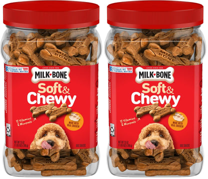 Milk-Bone Soft & Chewy Dog Treats, Made with Real Beef & Filet Mignon, 25 Ounce Canister