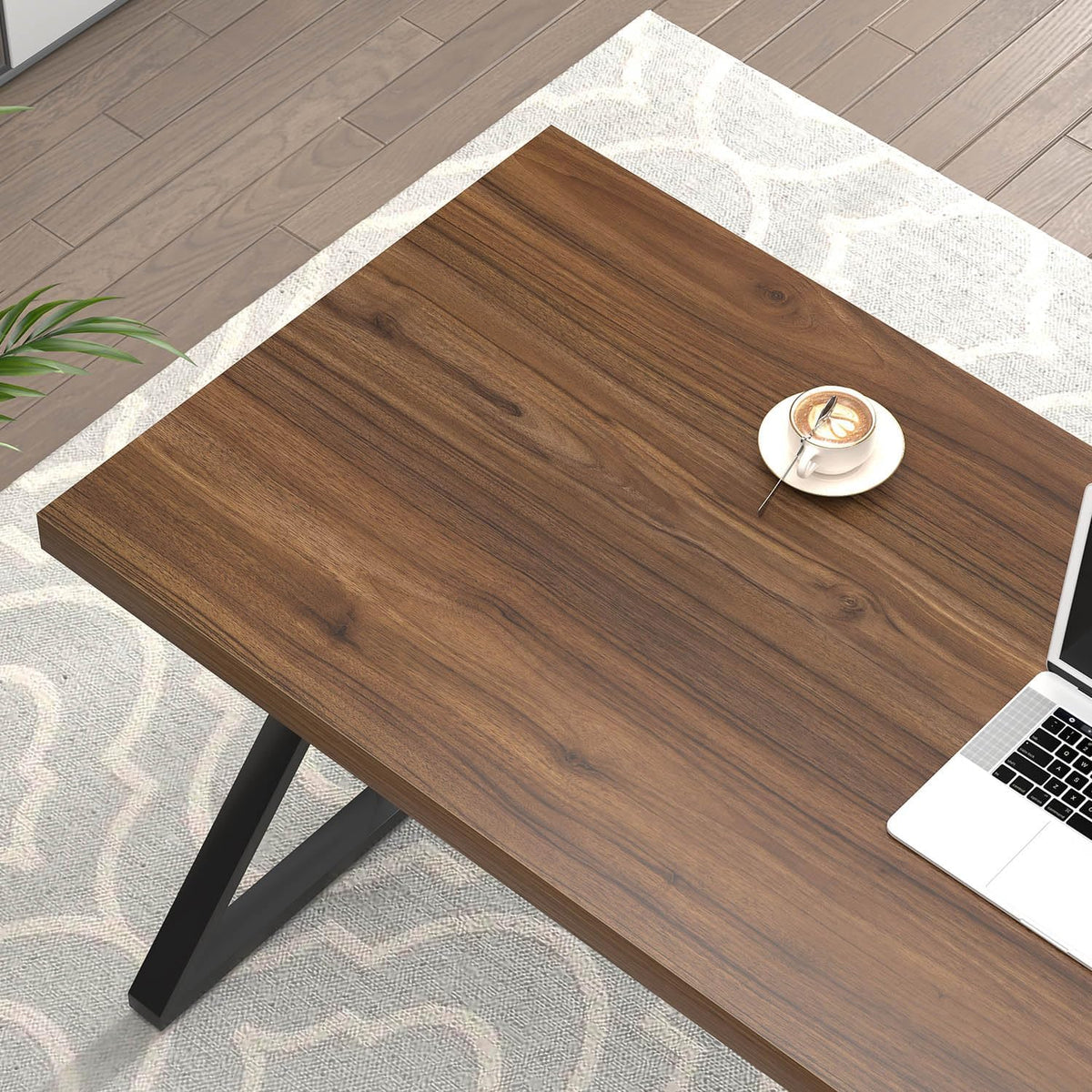 FOLUBAN Home Office Desks, Modern Wood and Metal Writing Study Work Table, Industrial Computer Desk for Bedroom Living Room, Rustic Walnut, 47 Inch