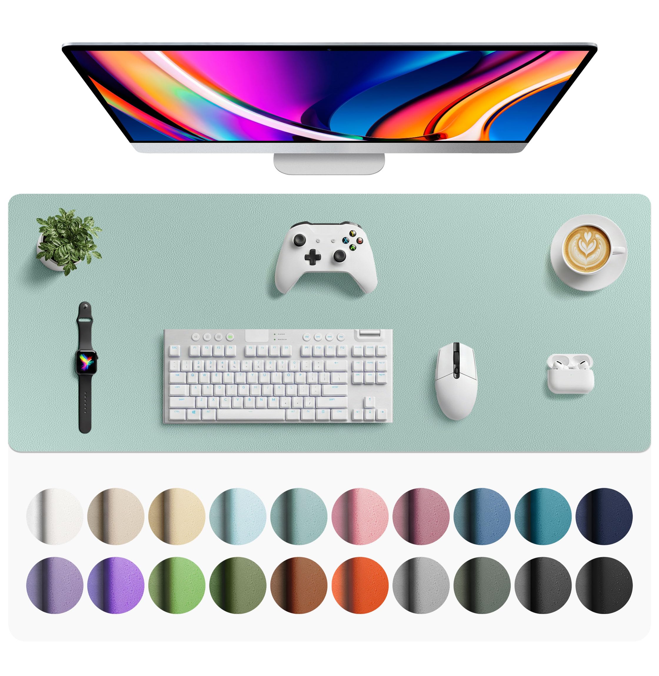 Aothia Non-Slip Waterproof PU Leather Desk Pad Protector for Mouse, Writing Desk, Office, Home, Laptop Blotter, 23.6" x 13.7", Black