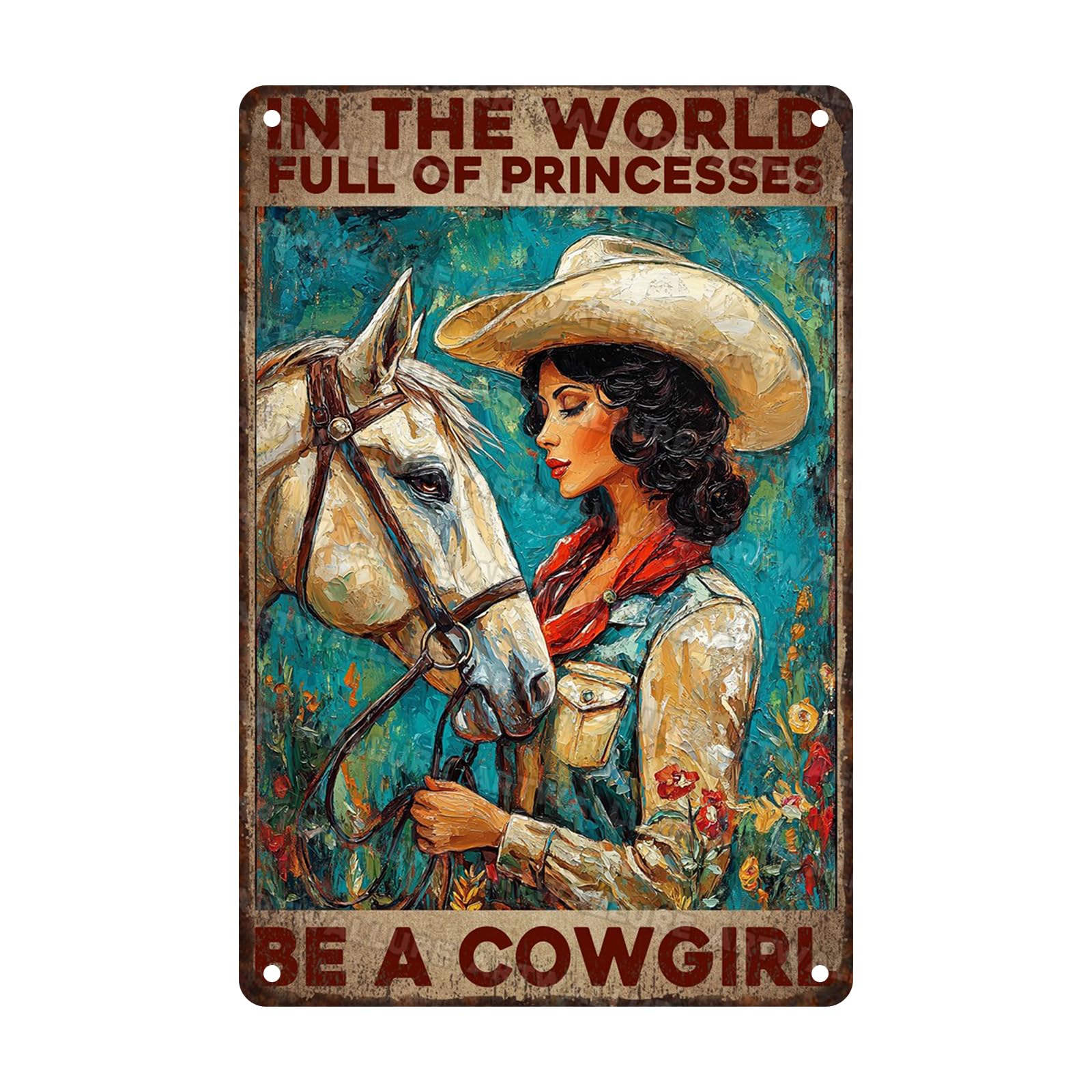 Retro Cowgirl Tin Sign Metal Wall Art Rustic Western Home Decor Wanted Theme 8x12inch