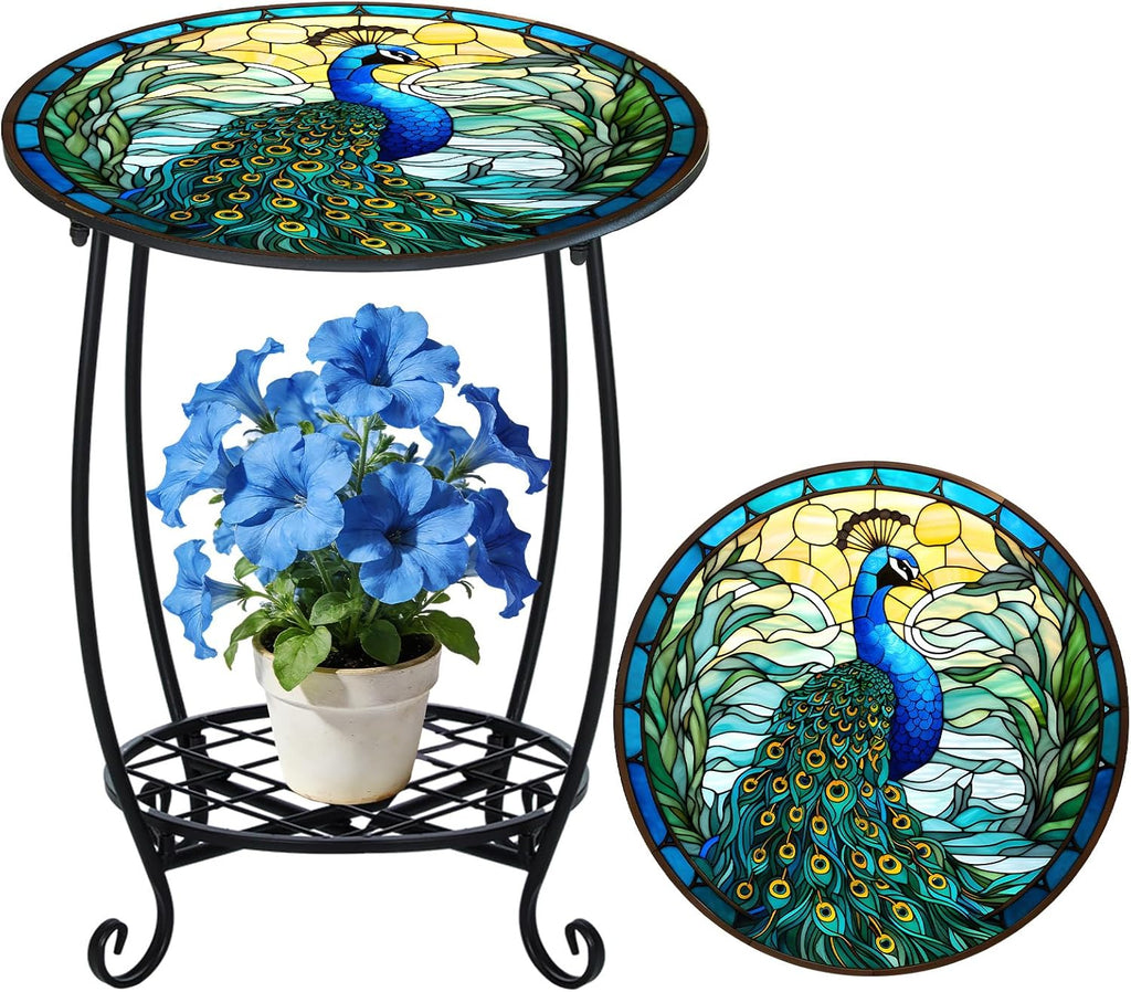 Cinnvoice Outdoor Side Table Round Small Mosaic Patio Accent Indoor End Plant Coffee Tea Table for Yard Patio Porch Garden Living Room, Bedroom(Butterfly Style,14 Inch)