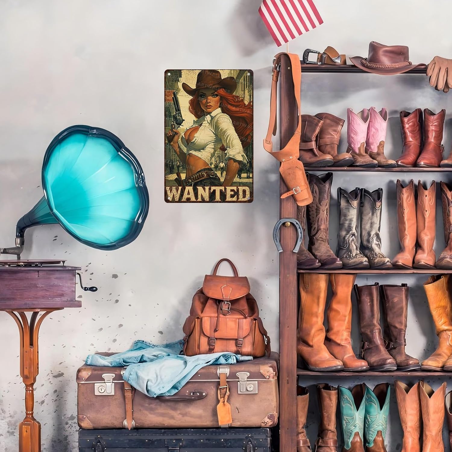 Retro Cowgirl Tin Sign Metal Wall Art Rustic Western Home Decor Wanted Theme 8x12inch