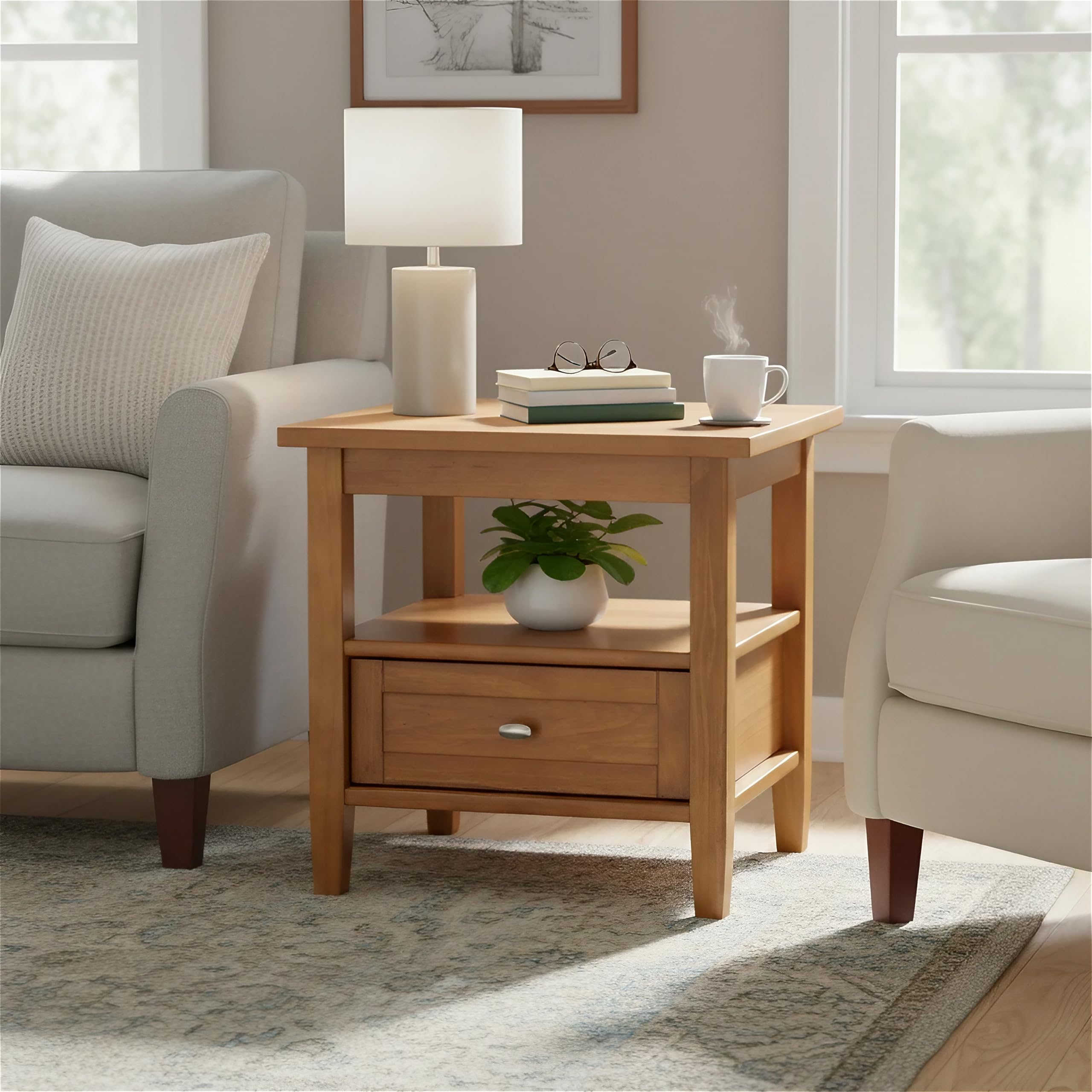 SIMPLIHOME Warm Shaker Solid Wood 20 inch Wide Rectangle Transitional End Side Table in Light Golden Brown for the Living Room and Bedroom