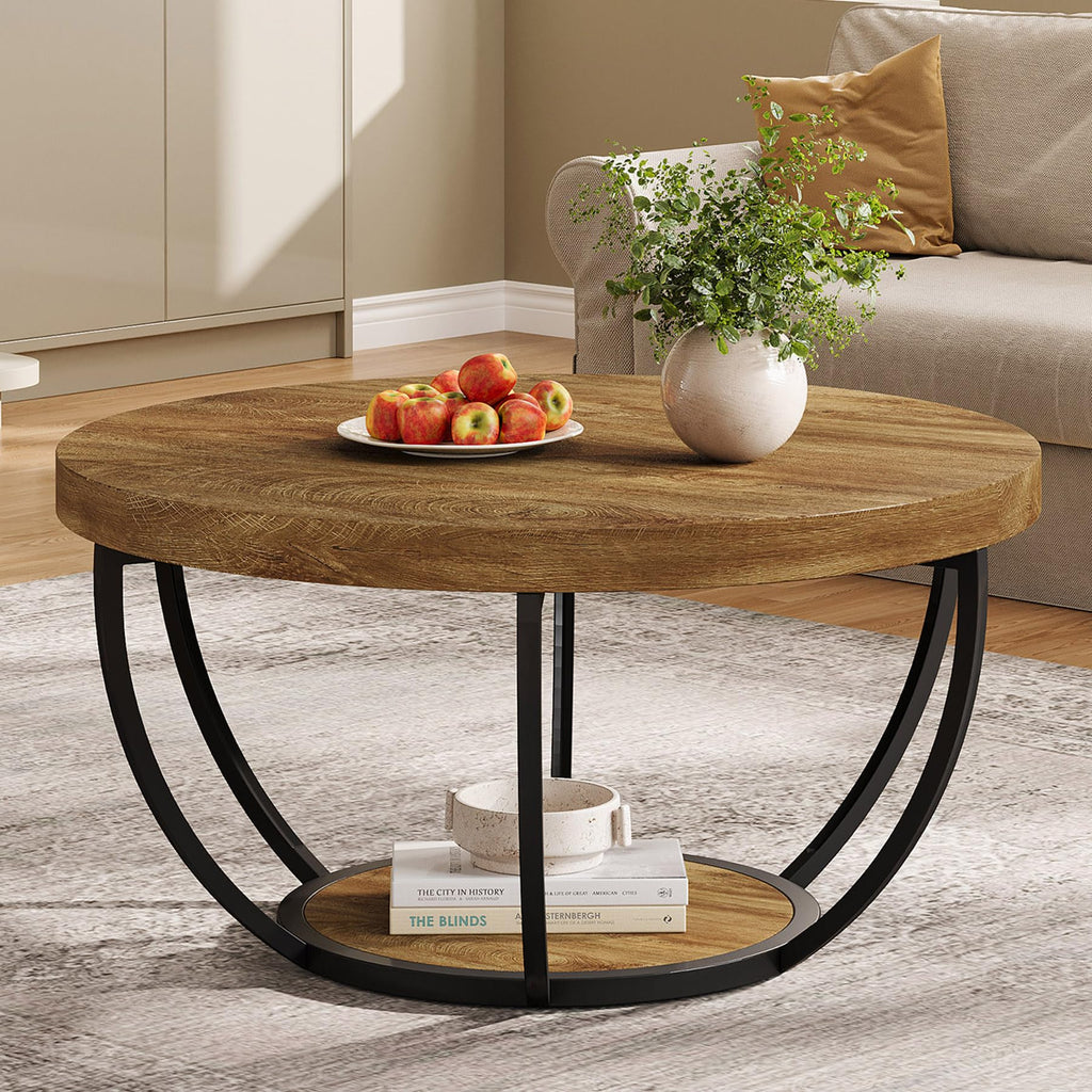 Tribesigns Modern Round Coffee Table, 2 Tier Coffee Table with Faux White Marble and Golden Metal Legs, Circle Center Table Tea Table Accent Furniture for Living Room, White and Gold