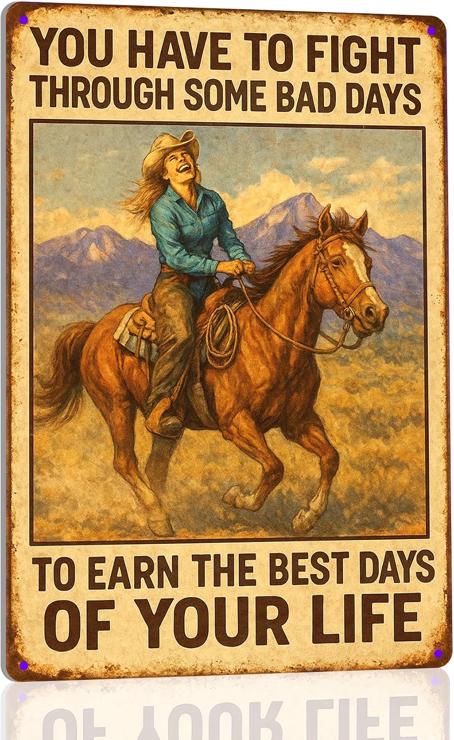 Kizbok Vintage Cowgirl Metal Tin Sign, Rustic Cowgirl Quote Metal Wall Art Prints, Farmhouse Country Life Western Horse Rider Signs Metal Sign for Bar, Garage Man Cave, Home, Southwestern Theme Decorations 8 x 12 Inch