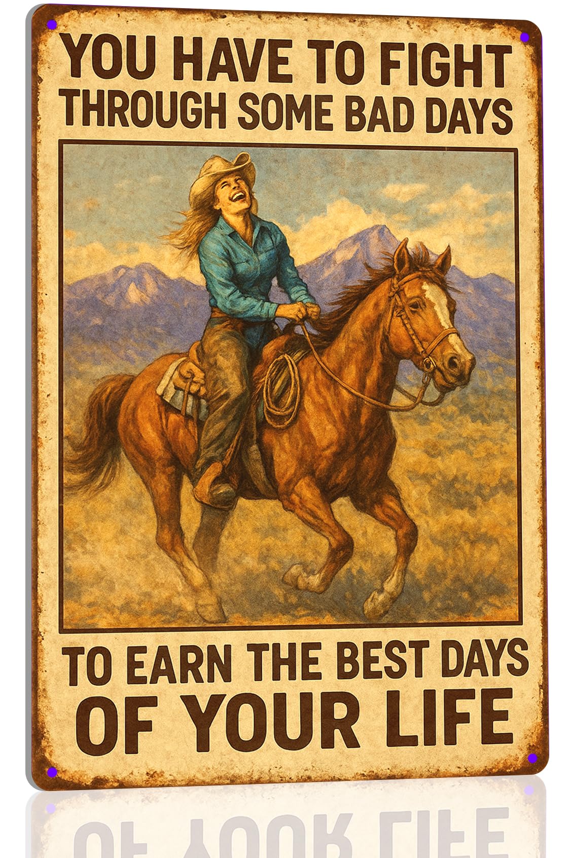 Kizbok Vintage Cowgirl Metal Tin Sign, Rustic Cowgirl Quote Metal Wall Art Prints, Farmhouse Country Life Western Horse Rider Signs Metal Sign for Bar, Garage Man Cave, Home, Southwestern Theme Decorations 8 x 12 Inch