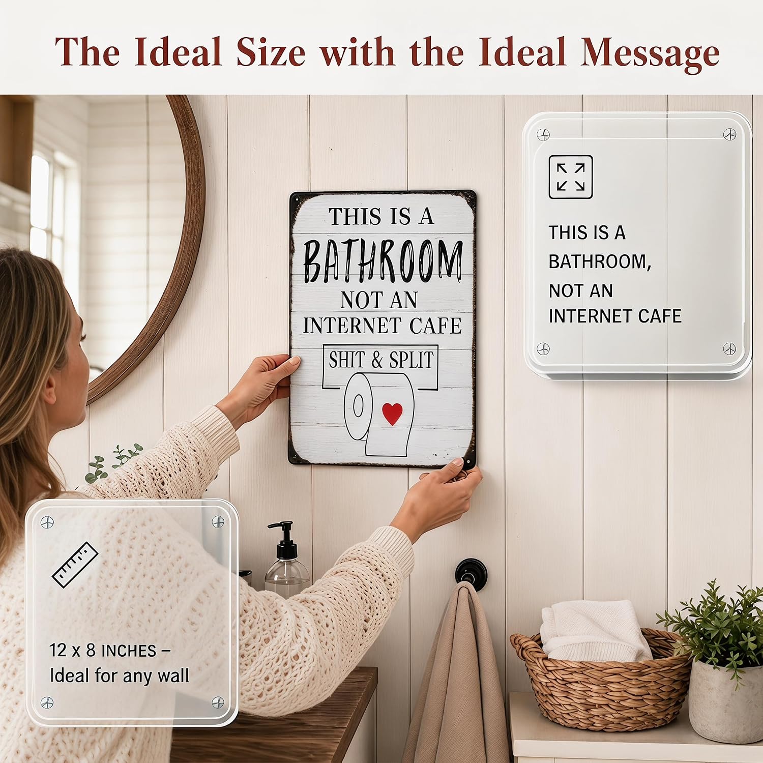 This Is a Bathroom Not an Internet Cafe Sign, Funny Bathroom Wall Art, Vintage Metal Tin Sign for Restroom Decor, Sarcastic Toilet Wall Sign, 8 x 12 Inch