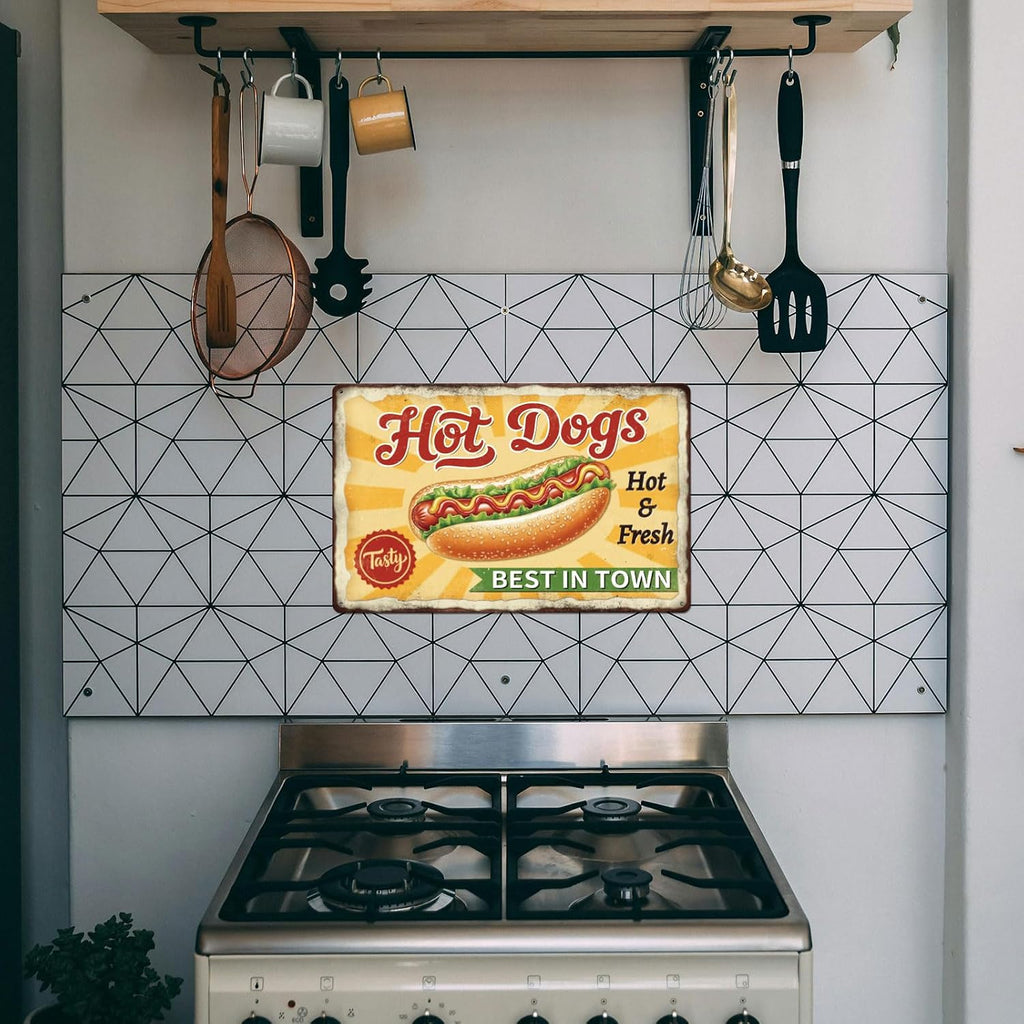 GLOBLELAND Hot Dog Fast Food Metal Tin Sign 8x12inch "Best In Town" Vintage Painting Tin Sign Wall Poster Plaque for Kitchen Breakfast Dining Room Café Brunch Culinary Room