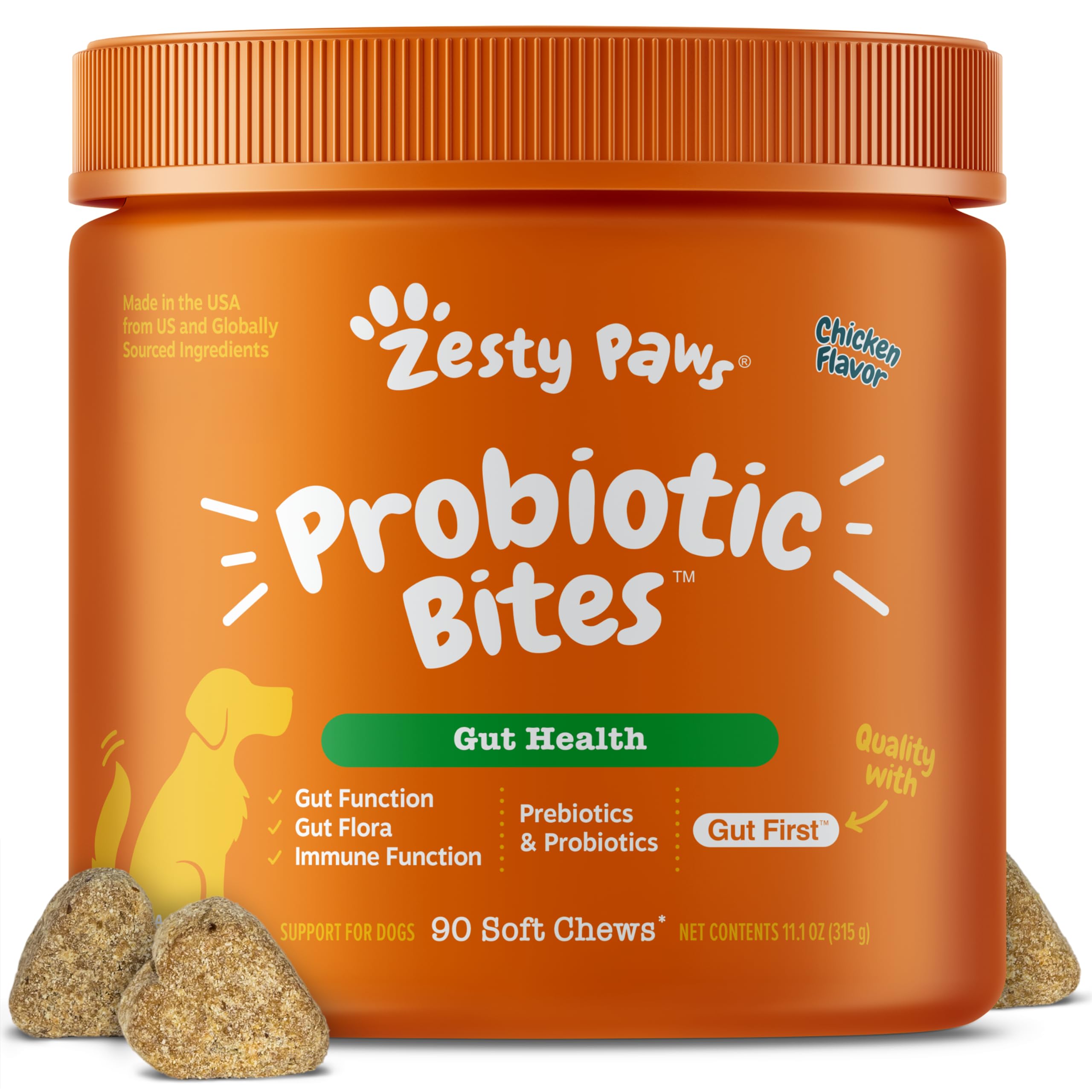 Zesty Paws Probiotics for Dogs - Digestive Enzymes for Gut Flora, Digestive Health, Diarrhea & Bowel Support - Clinically Studied DE111 - Dog Supplement Soft Chew for Pet Immune System - Pumpkin, 90ct