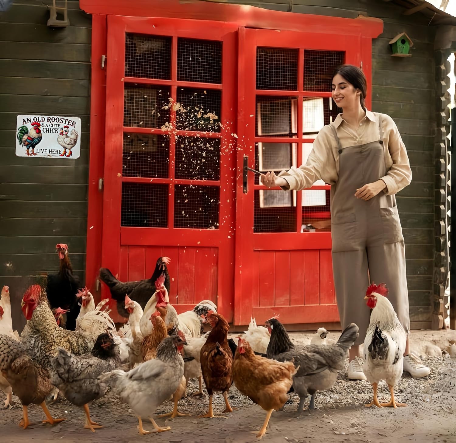 Smilelife Funny Gifts for Women Chicken Lovers Farm Enthusiasts An Old Rooster And A Cute Chick Live Here Chicken Tin Sign for Chicken Coop Farm Kitchen Garden Yard Decor 8 X 12 Inch (3821)