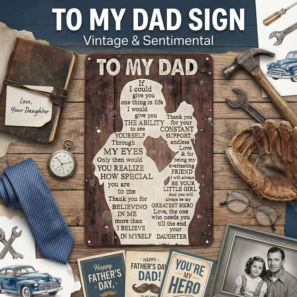 Smilelife Father's Day Dad Gifts from Daughter To My Dad Always Be My Hero Funny Tin Sign Perfect for Men Room Man Cave Office Garage Workshop Home Decor 8 x 12 Inch(3333)