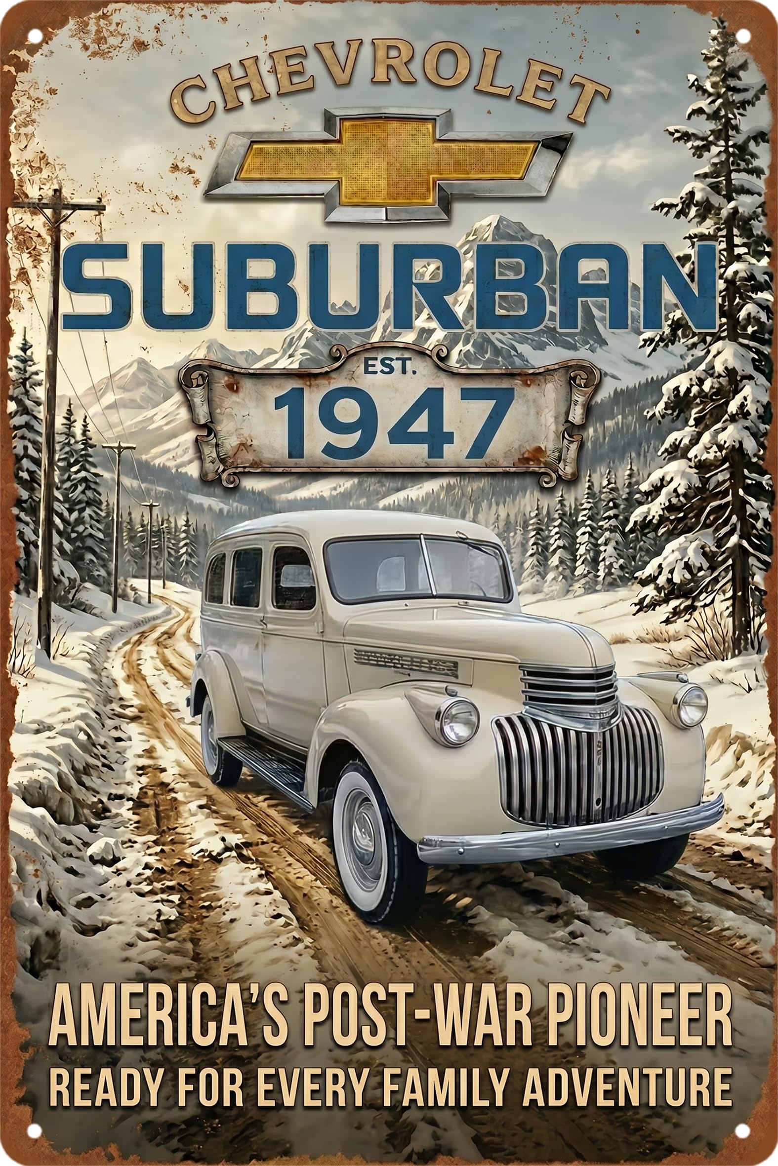 Vintage Car Sign Retro Sports Car Metal Tin Signs, Tin Sign Car for Garage Decor, Classic Car Decor Early American Metal Garage Sign for Man Cave, 8x12 Inch (REO model 10-S)