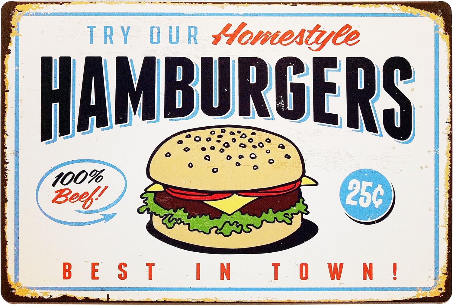 ERLOOD Best in Town Hamburgers Retro Metal Vintage Tin Signs Bar Wall Decor 12 X 8