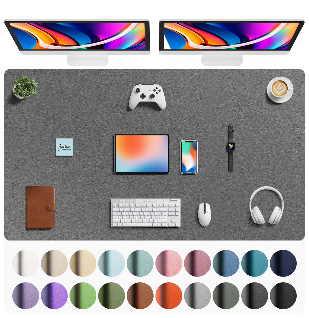 Aothia Non-Slip Waterproof PU Leather Desk Pad Protector for Mouse, Writing Desk, Office, Home, Laptop Blotter, 23.6" x 13.7", Black