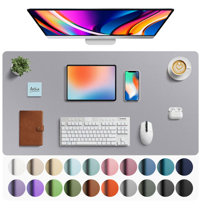 Aothia Non-Slip Waterproof PU Leather Desk Pad Protector for Mouse, Writing Desk, Office, Home, Laptop Blotter, 23.6" x 13.7", Black