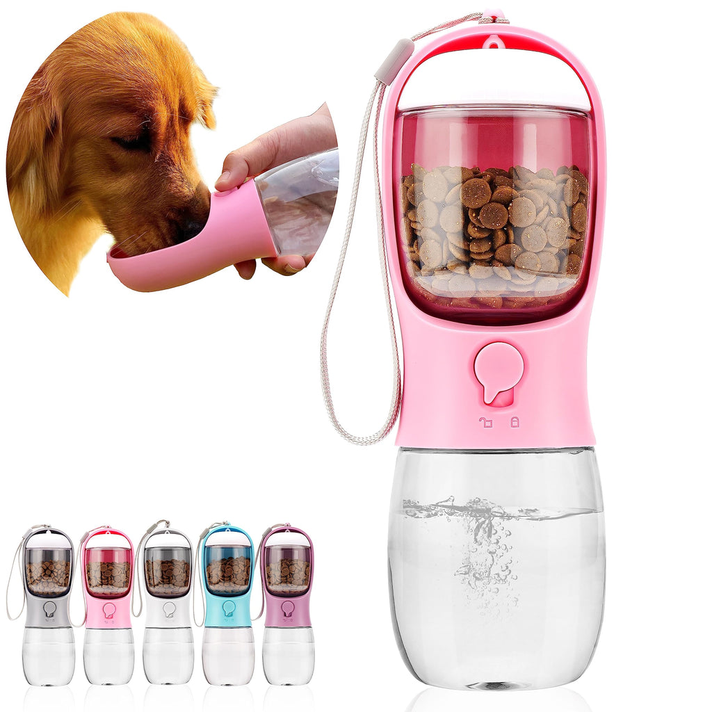 Dog Water Bottle with Food Container, Portable Leak Proof Pet Water Dispenser for Walking Hiking Travel, Puppy Essentials Accessories for Small Large Dogs, Dog Gifts (10oz/15oz/19oz)