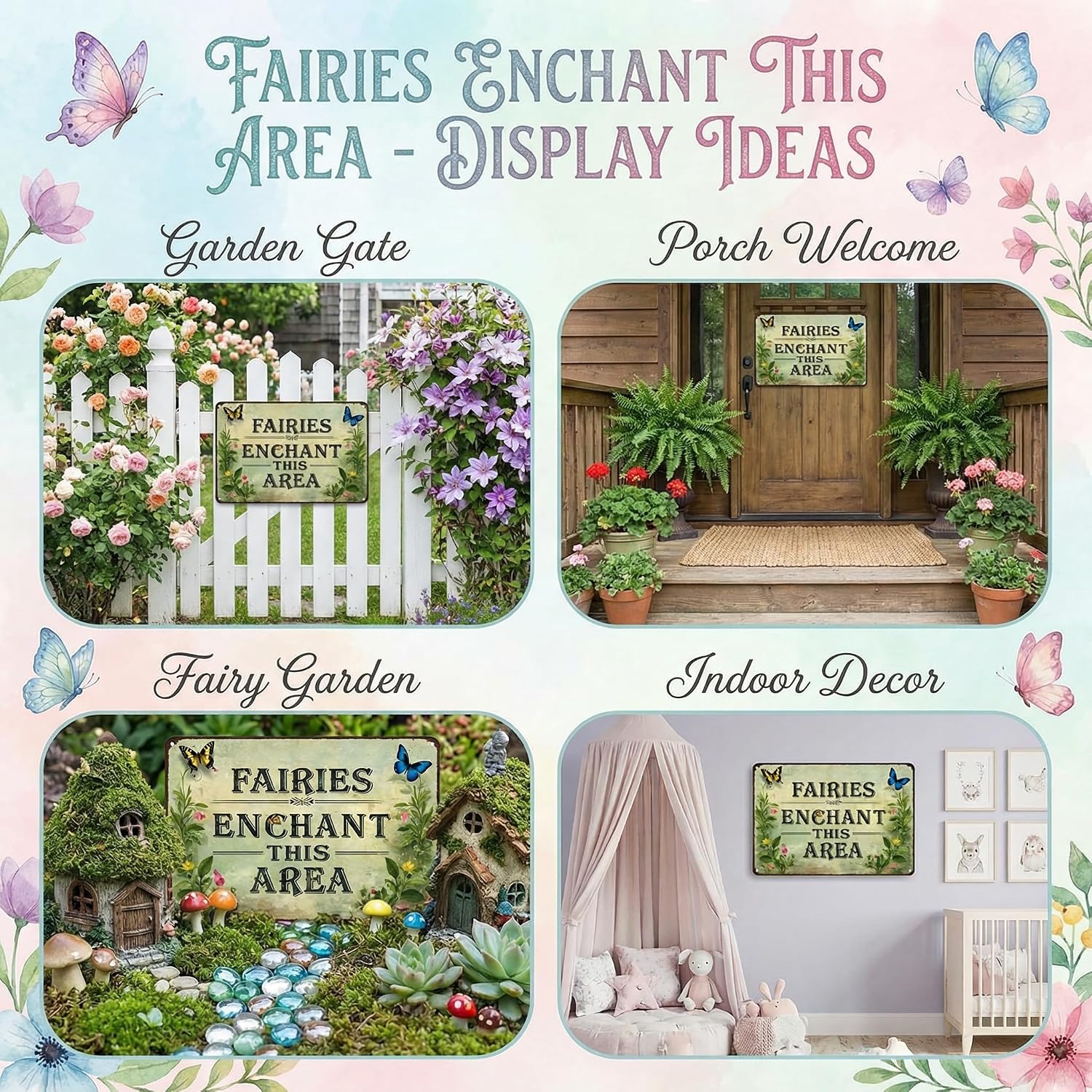 Crazysign Gardening Gifts Fairy Enchanted This Area Vintage Tin Sign Magic Whimsical Wall Art for Garden Porch Patio Greenhouse Yard Decor 8x12 inch (26046)