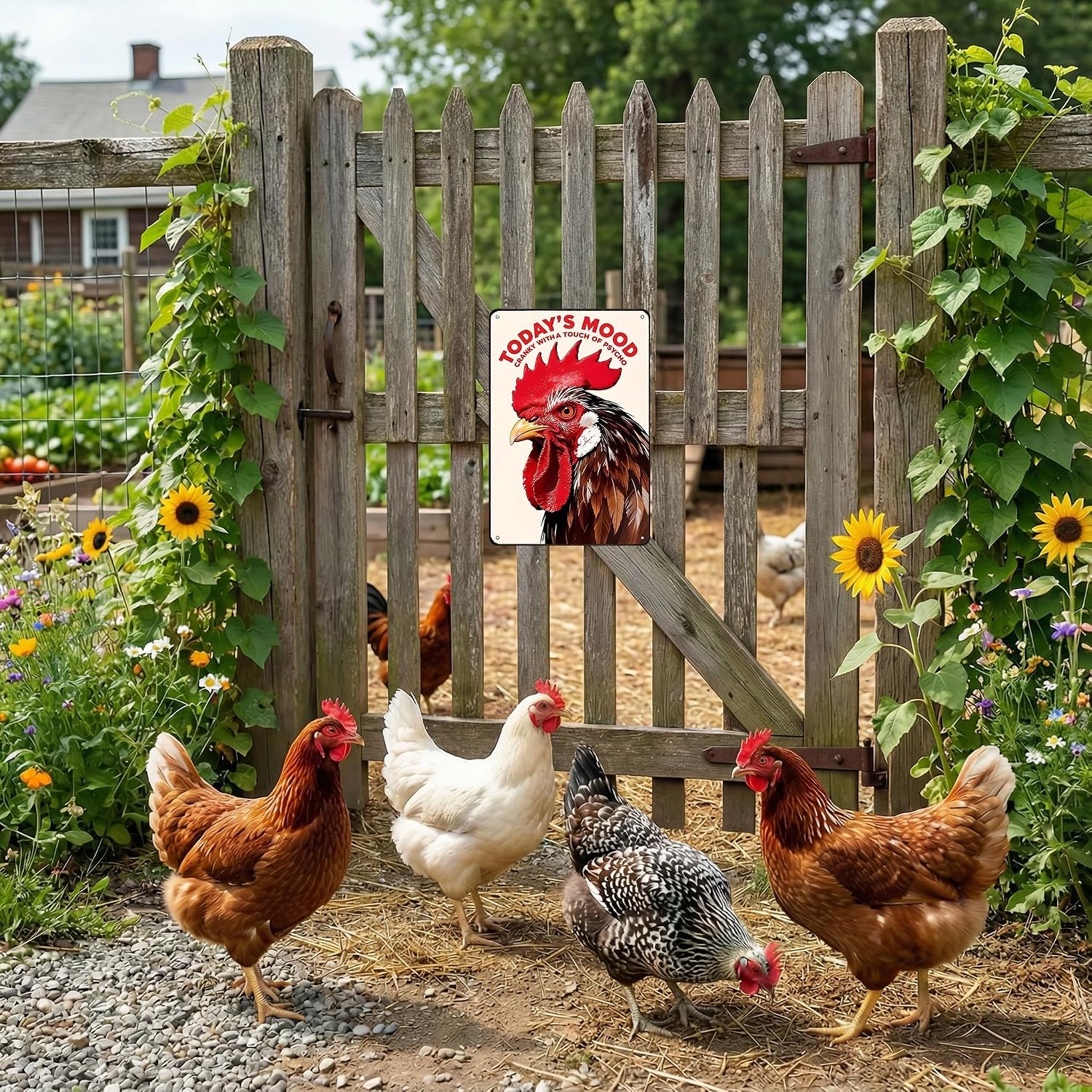 Funnysign Chicken Gifts Vintage Chicken Today's Mood Tin Sign for Chicken Coop Farm Kitchen Garden Yard Decor 8x12 inch (3914)