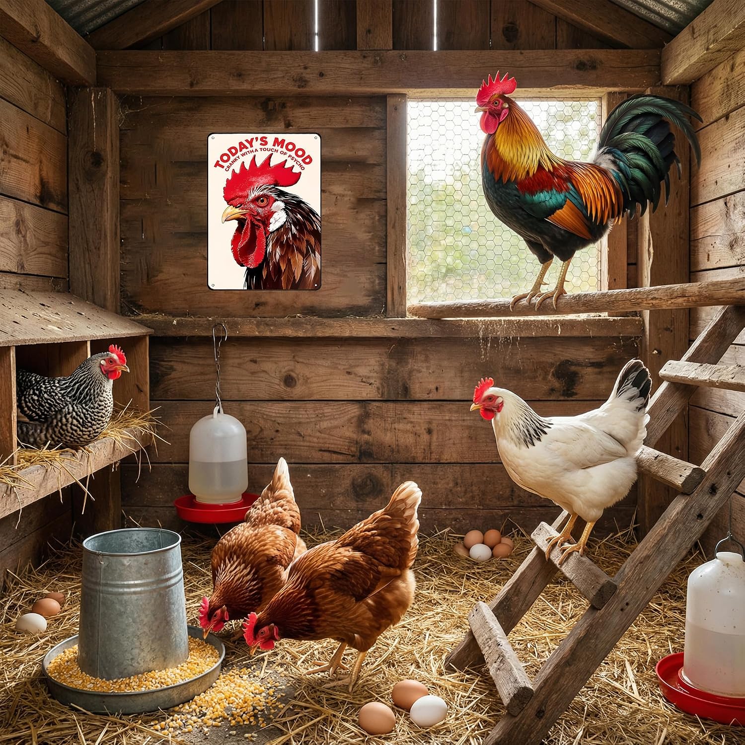 Funnysign Chicken Gifts Vintage Chicken Today's Mood Tin Sign for Chicken Coop Farm Kitchen Garden Yard Decor 8x12 inch (3914)