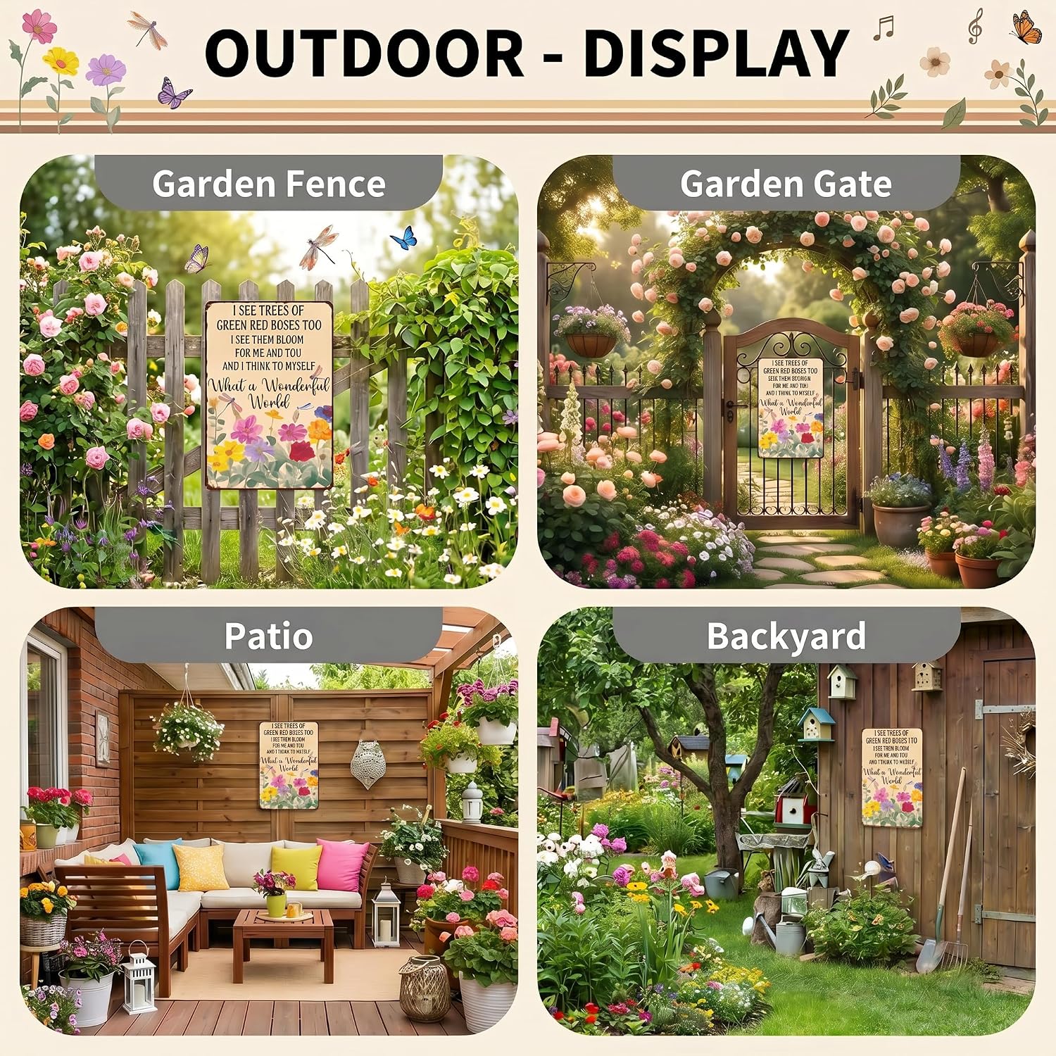 BHOKEM Vintage Garden Sign - What A Wonderful World Funny Tin Sign for Garden, Yard, Patio, Porch, Greenhouse Decor 8x12 Inch