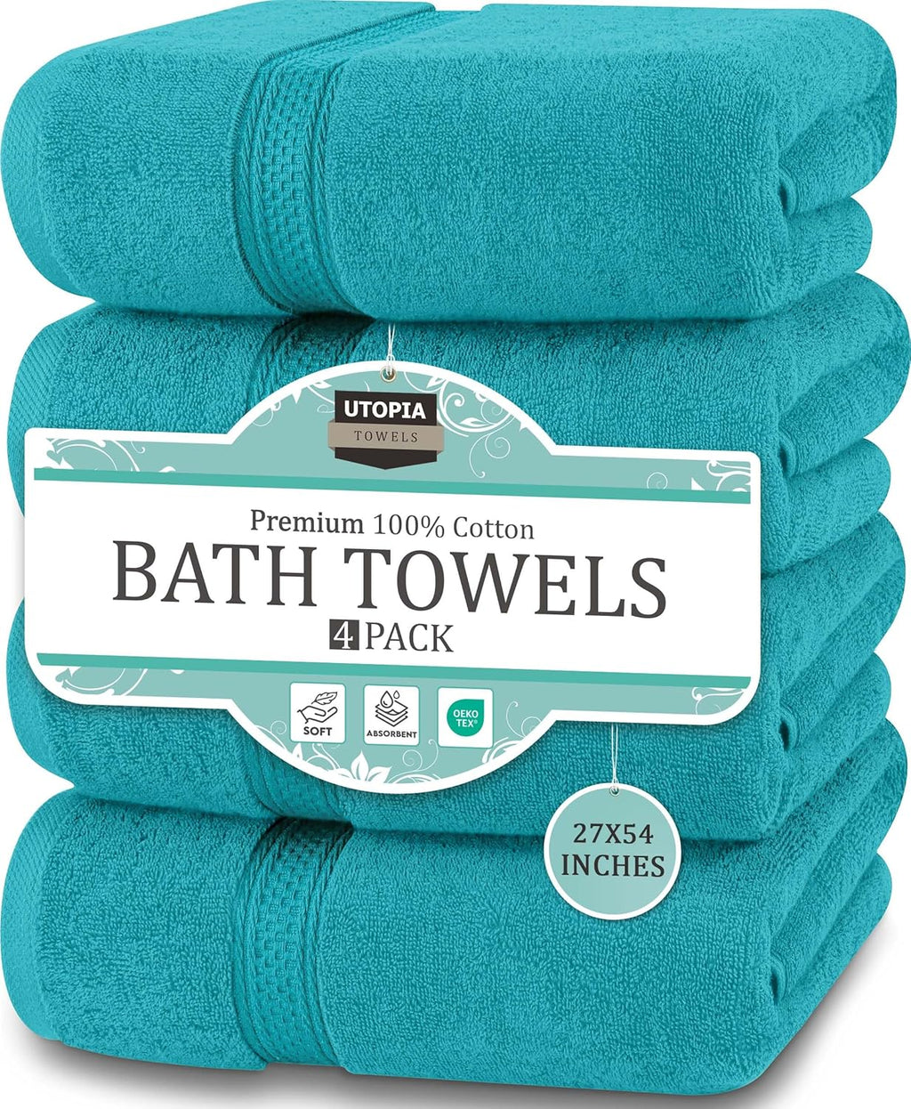 Utopia Towels 4 Pack Premium Bath Towels Set, 27 by 54 Inches, 100% Ring Spun Cotton 600GSM, Lightweight and Highly Absorbent Quick Drying Towels, Perfect for Daily Use, Dark Brown