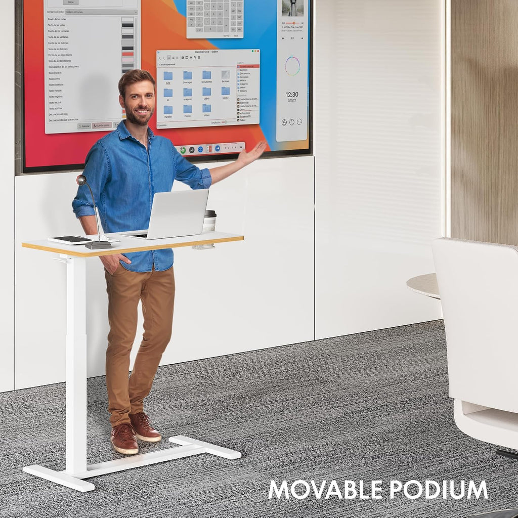 FLEXISPOT H7 Adjustable Overbed Bedside Table with Wheels Pneumatic Mobile Standing Laptop Desk Rolling Computer Cart Movable Overbed Table Hospital Home Use (31.5" W x 17.7" D, White Maple Large)