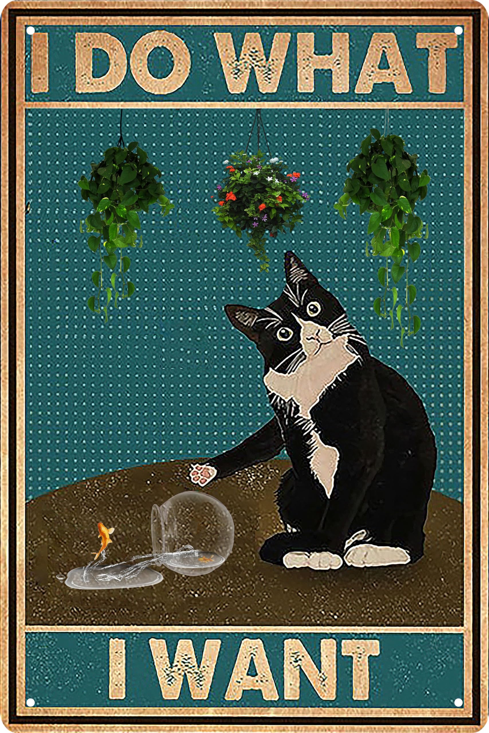Black Cat Decor Funny Bathroom Wall Decor Vintage Sign 8x12 in | I Do What I Want Message, Cat Club Metal Tin Signs, Retro Home Restroom Toilet Signs