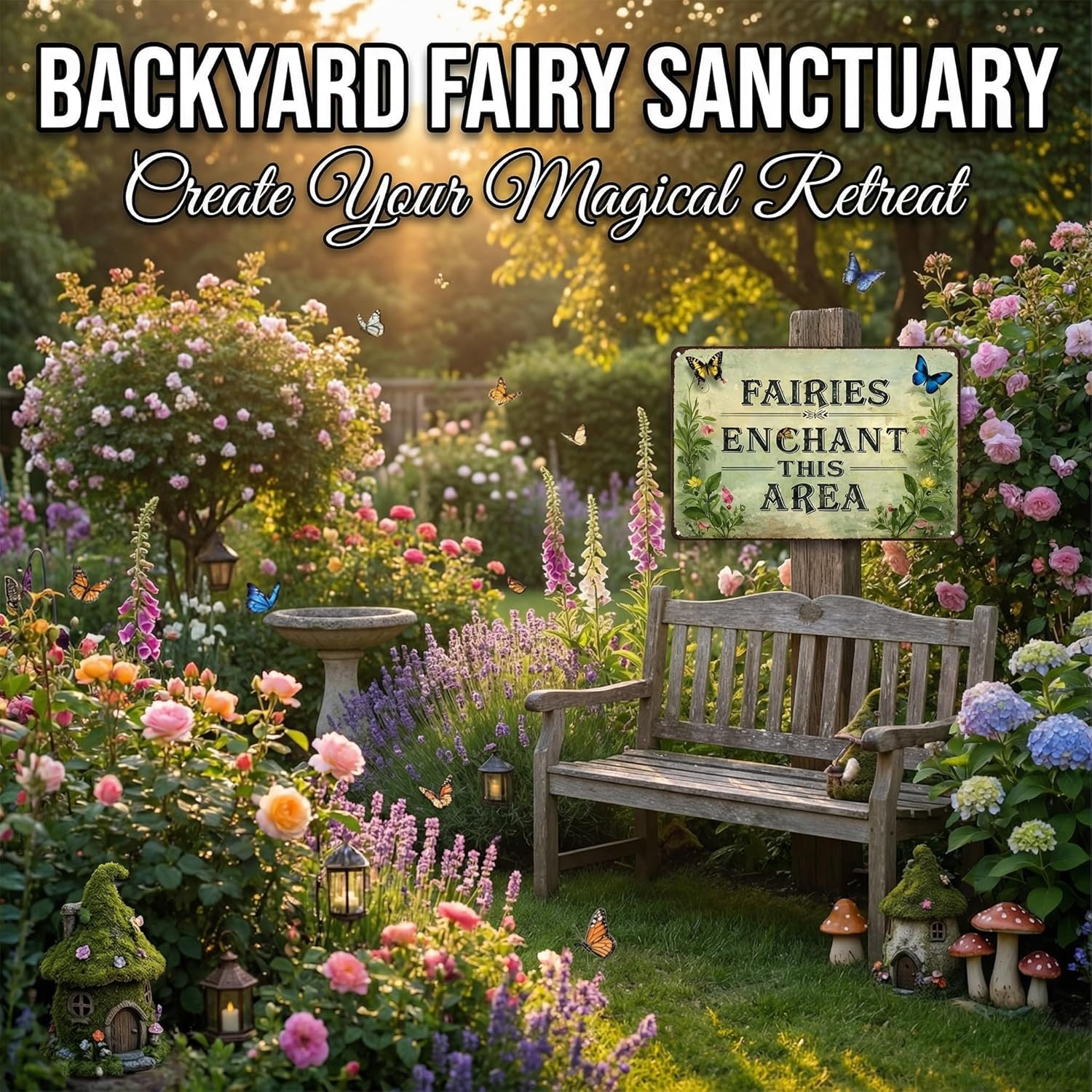 Crazysign Gardening Gifts Fairy Enchanted This Area Vintage Tin Sign Magic Whimsical Wall Art for Garden Porch Patio Greenhouse Yard Decor 8x12 inch (26046)