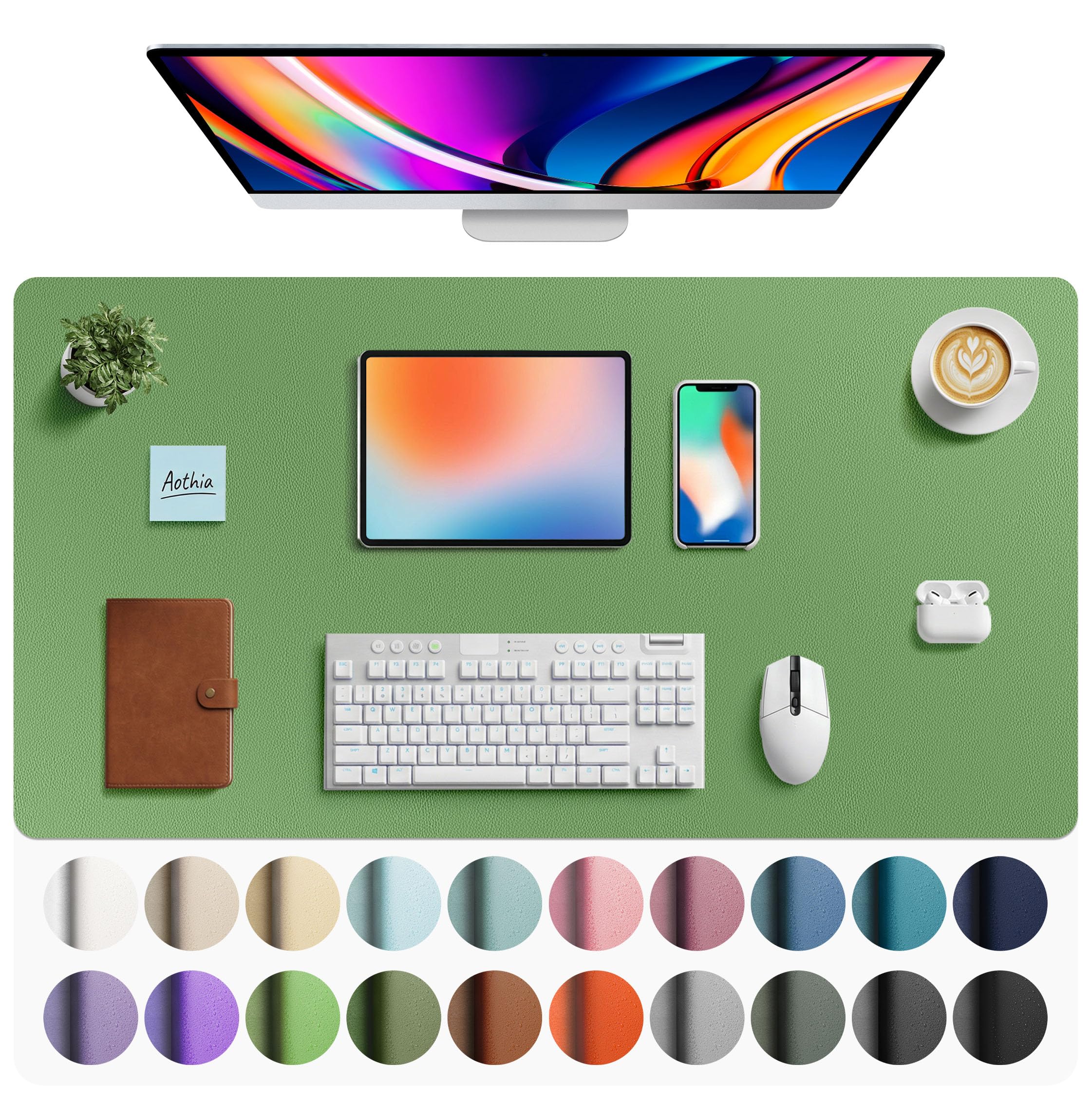 Aothia Non-Slip Waterproof PU Leather Desk Pad Protector for Mouse, Writing Desk, Office, Home, Laptop Blotter, 23.6" x 13.7", Black