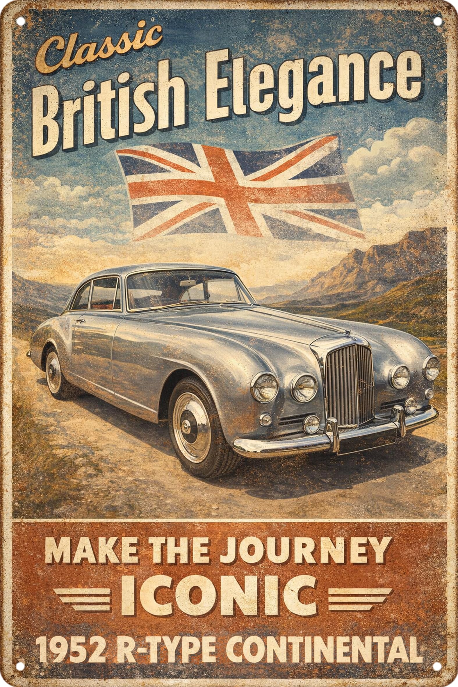 Vintage Car Sign Retro Sports Car Metal Tin Signs, Tin Sign Car for Garage Decor, Classic Car Decor Early American Metal Garage Sign for Man Cave, 8x12 Inch (REO model 10-S)
